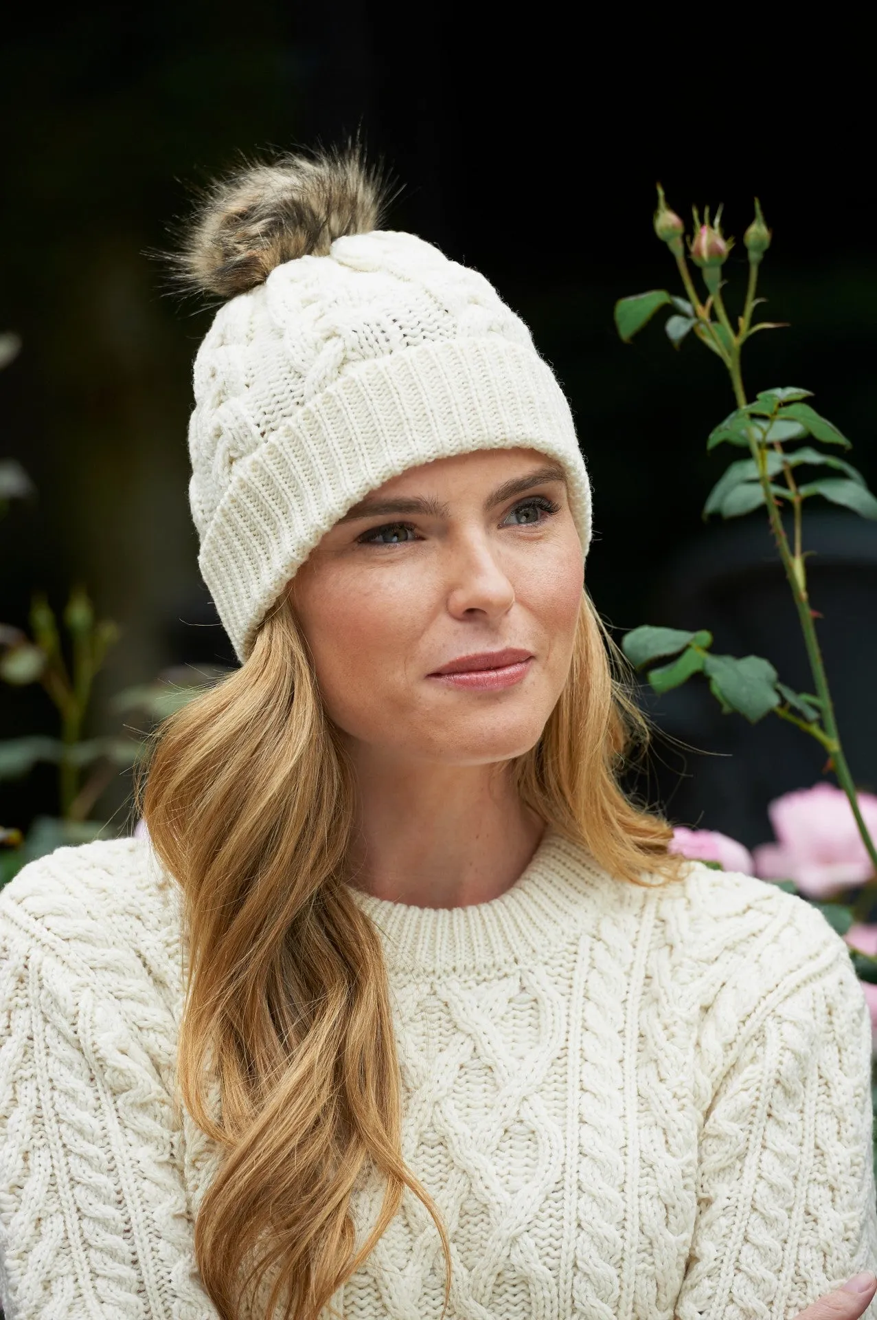 Aran Pom Pom Cable Hat