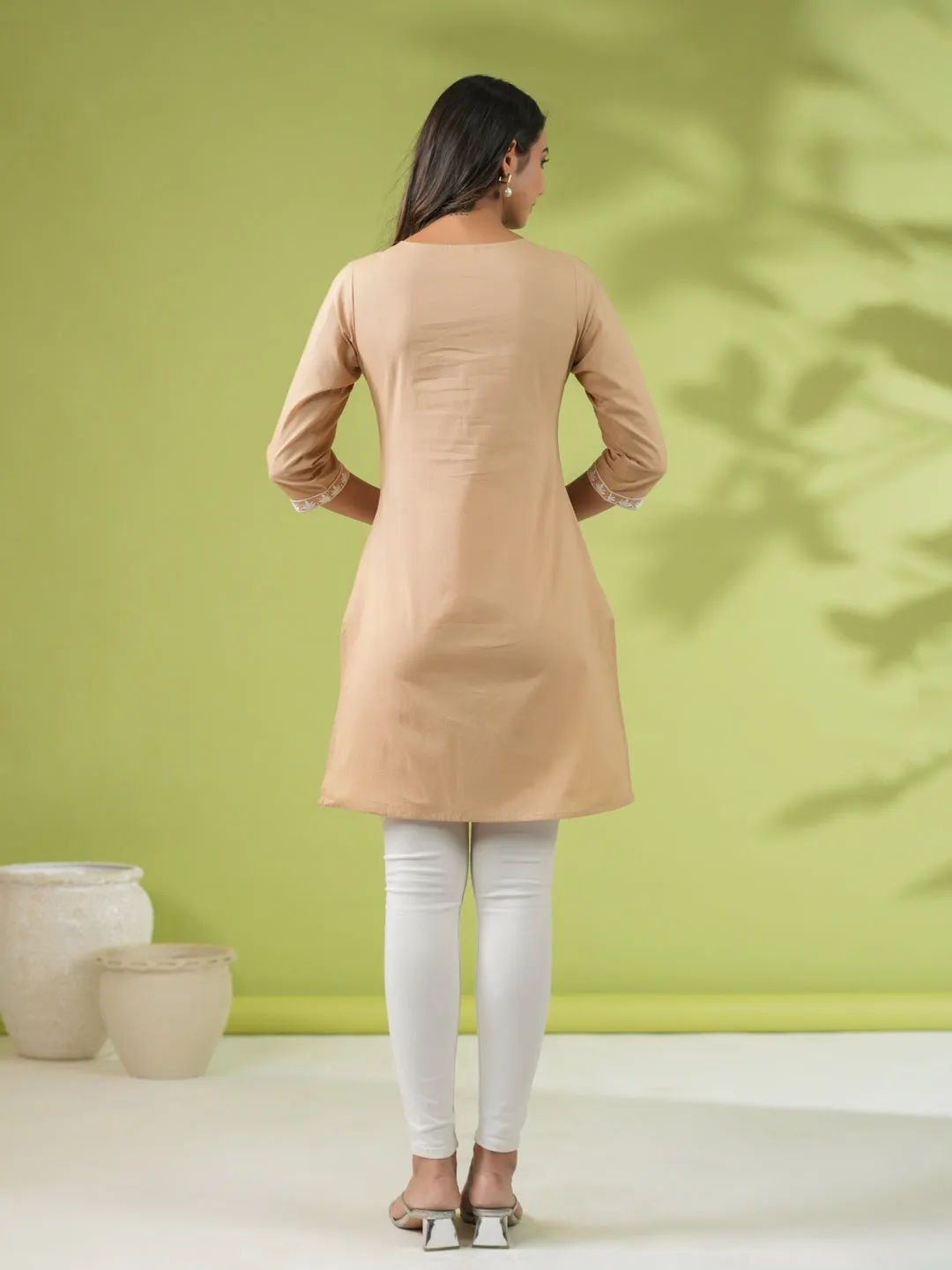 Beige Cotton Chikankari Tunic  - By Janasya