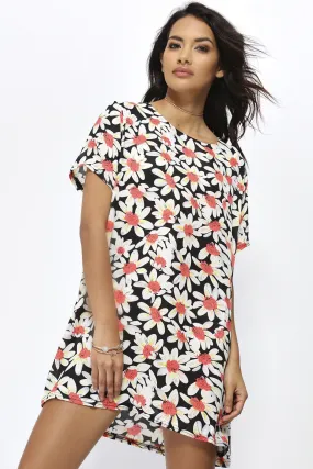 Black Daisy Print Tunic Dress