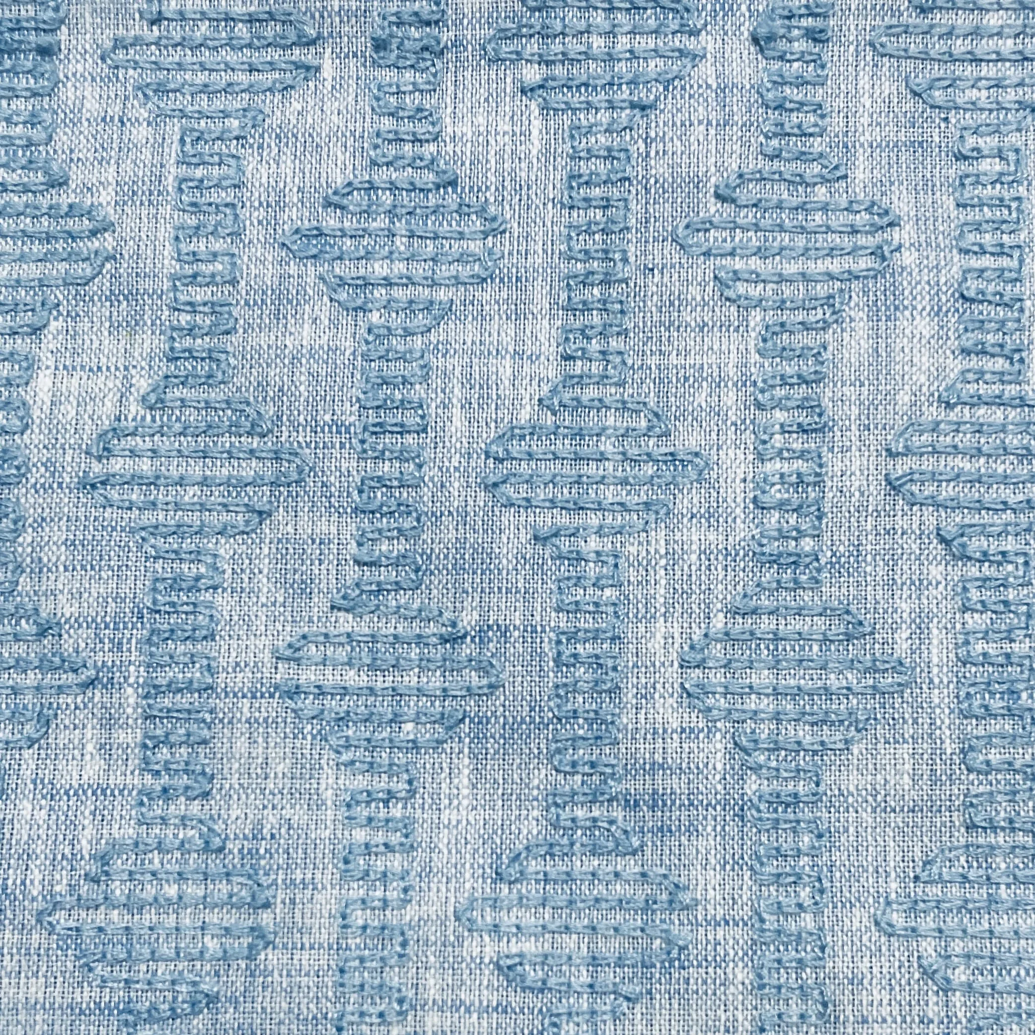 Blue Abstract Thread Embroidery Linen Fabric