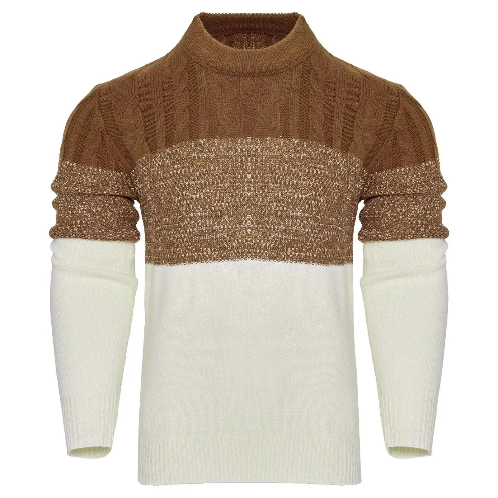 Chic Color Block Cable Knit Sweater