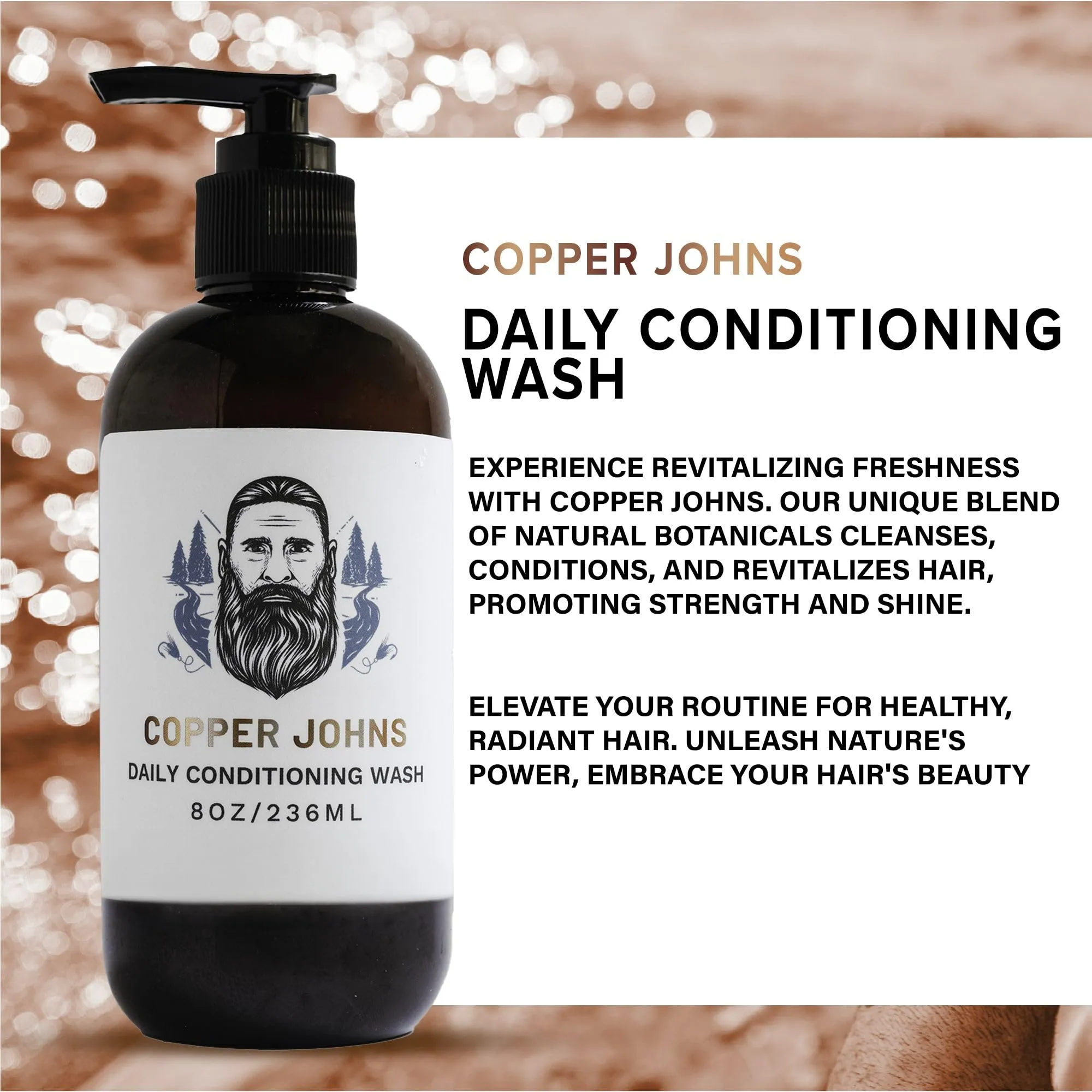 Copper Johns Daily Conditioning Wash | Natural Beard Cleanser | Nourishes Facial Hair & Skin | With Ionic Inland Sea Minerals | Lavender Mint | 8oz