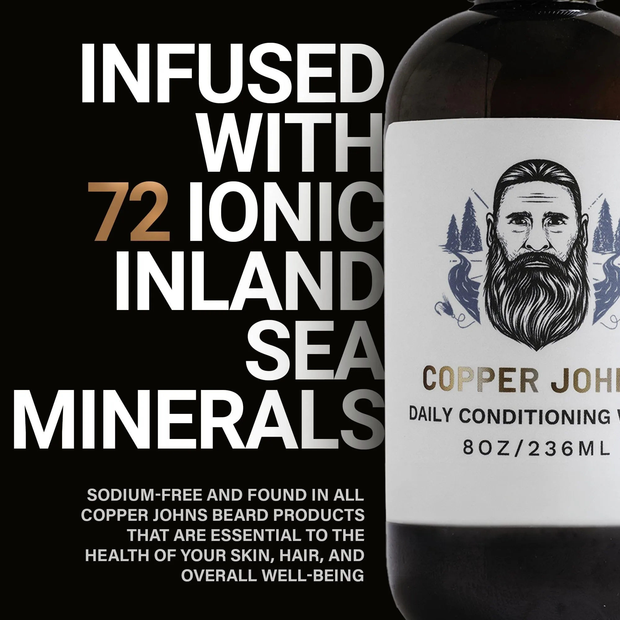 Copper Johns Daily Conditioning Wash | Natural Beard Cleanser | Nourishes Facial Hair & Skin | With Ionic Inland Sea Minerals | Lavender Mint | 8oz