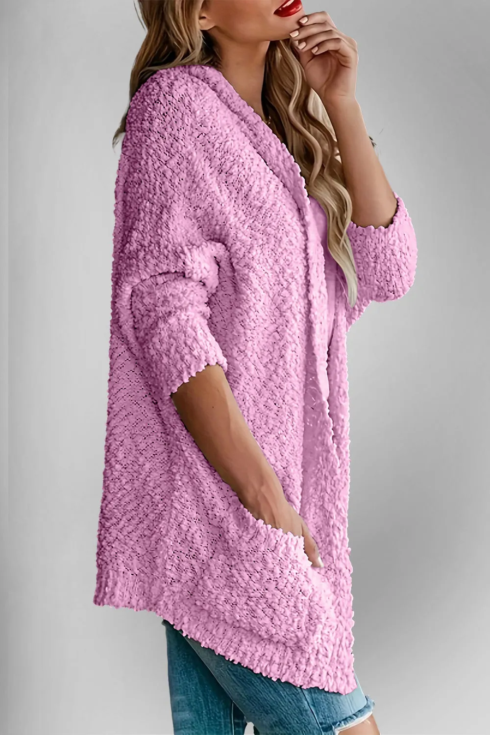 Double Take Pocketed Open Front Long Sleeve Cardigan Sweater