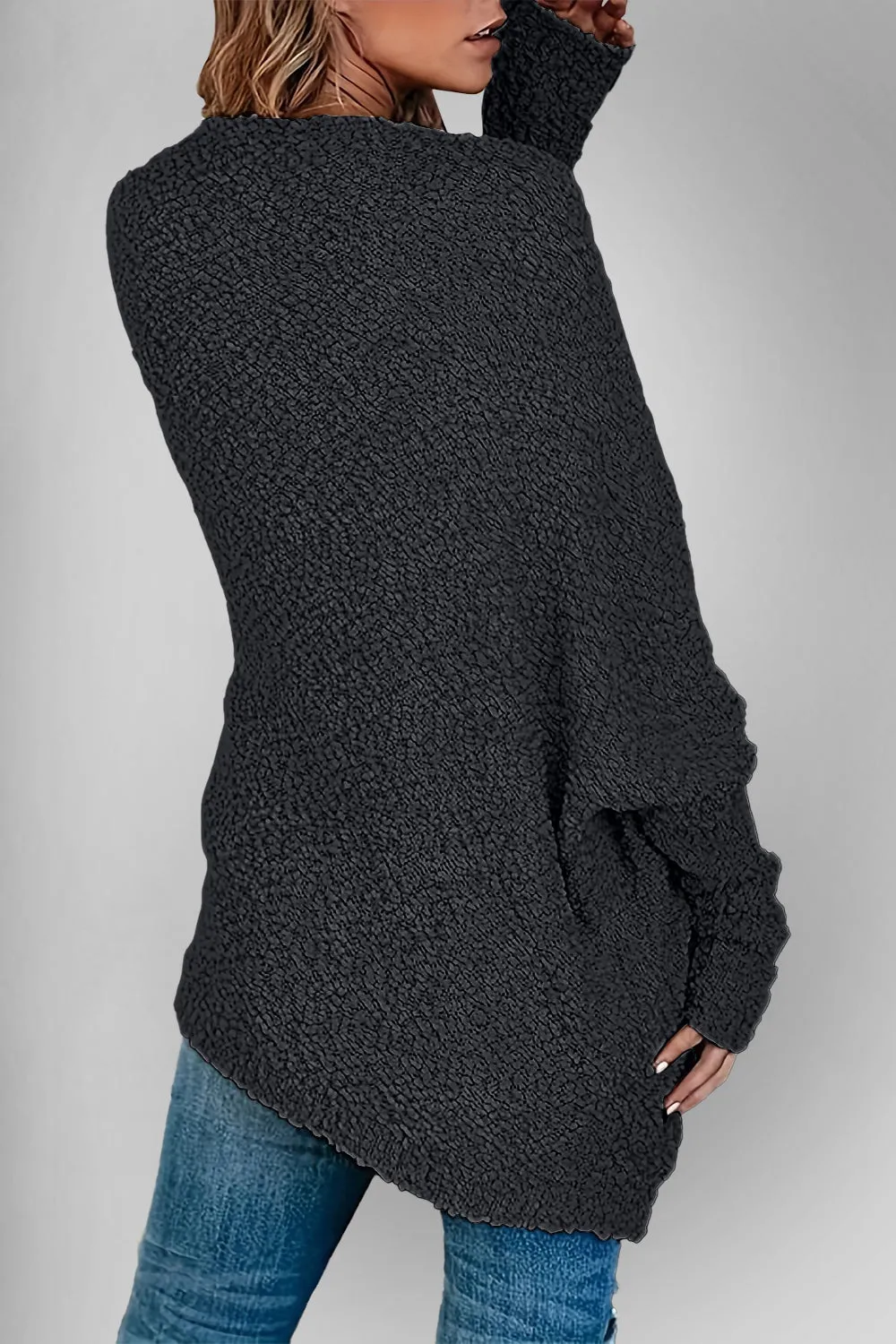 Double Take Pocketed Open Front Long Sleeve Cardigan Sweater