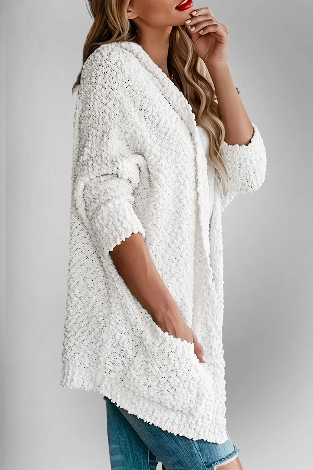 Double Take Pocketed Open Front Long Sleeve Cardigan Sweater