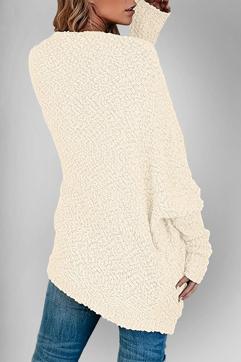 Double Take Pocketed Open Front Long Sleeve Cardigan Sweater
