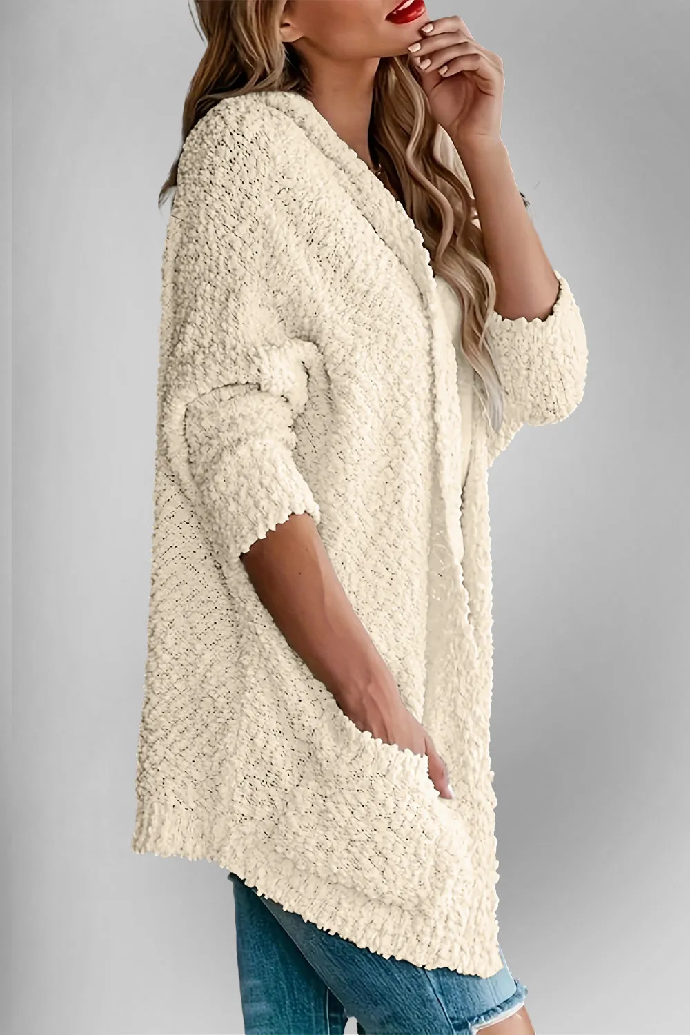 Double Take Pocketed Open Front Long Sleeve Cardigan Sweater