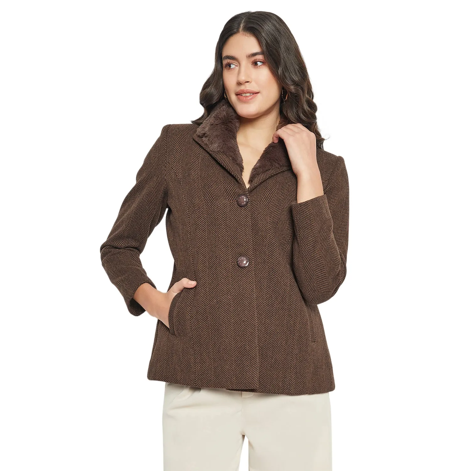 Duke Stardust Women Full Sleeve Fur Collared Coat (SDZ4102)