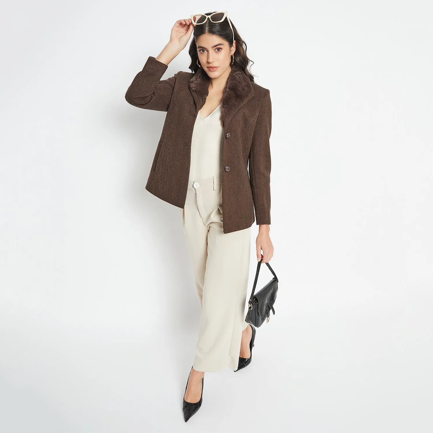 Duke Stardust Women Full Sleeve Fur Collared Coat (SDZ4102)