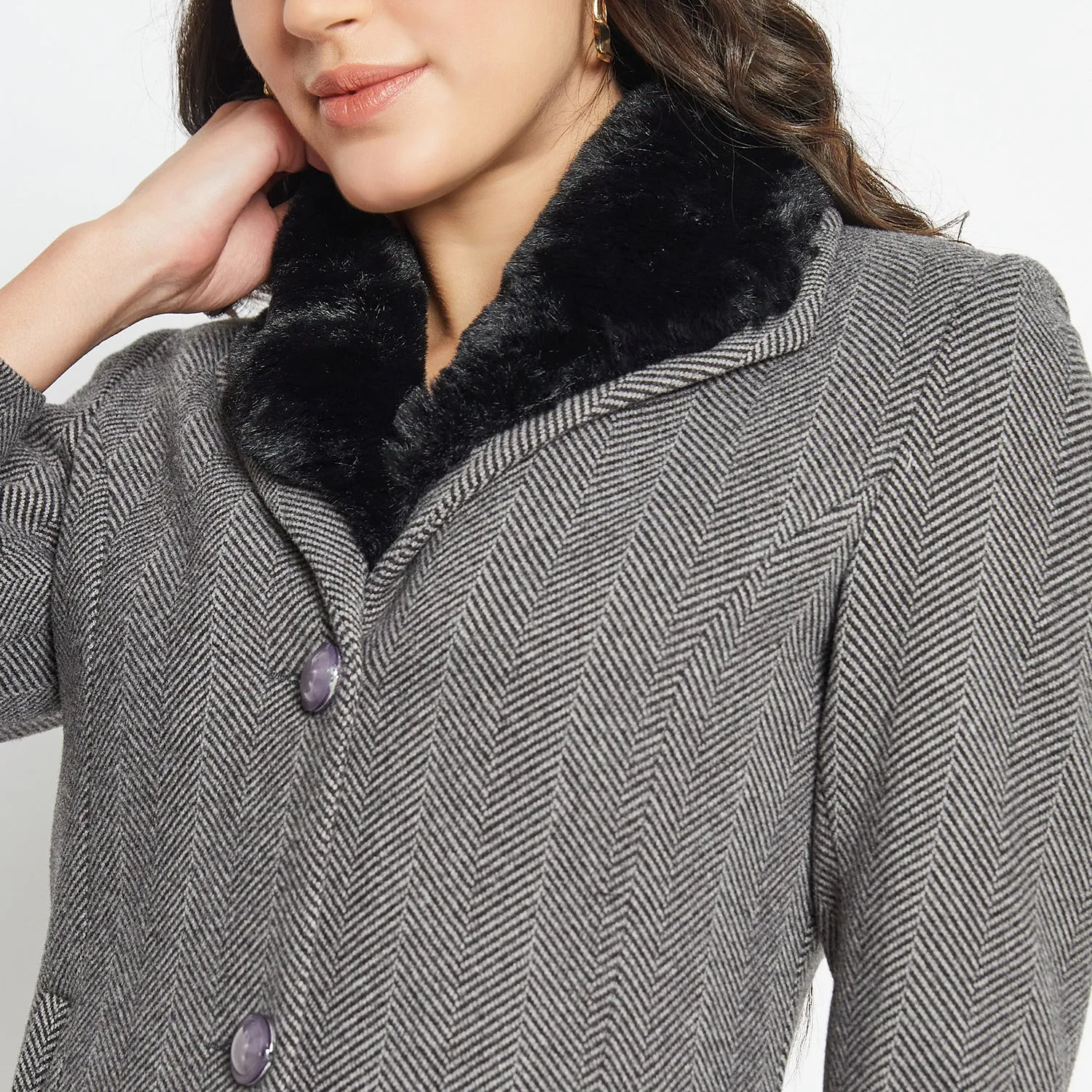 Duke Stardust Women Full Sleeve Fur Collared Coat (SDZ4102)