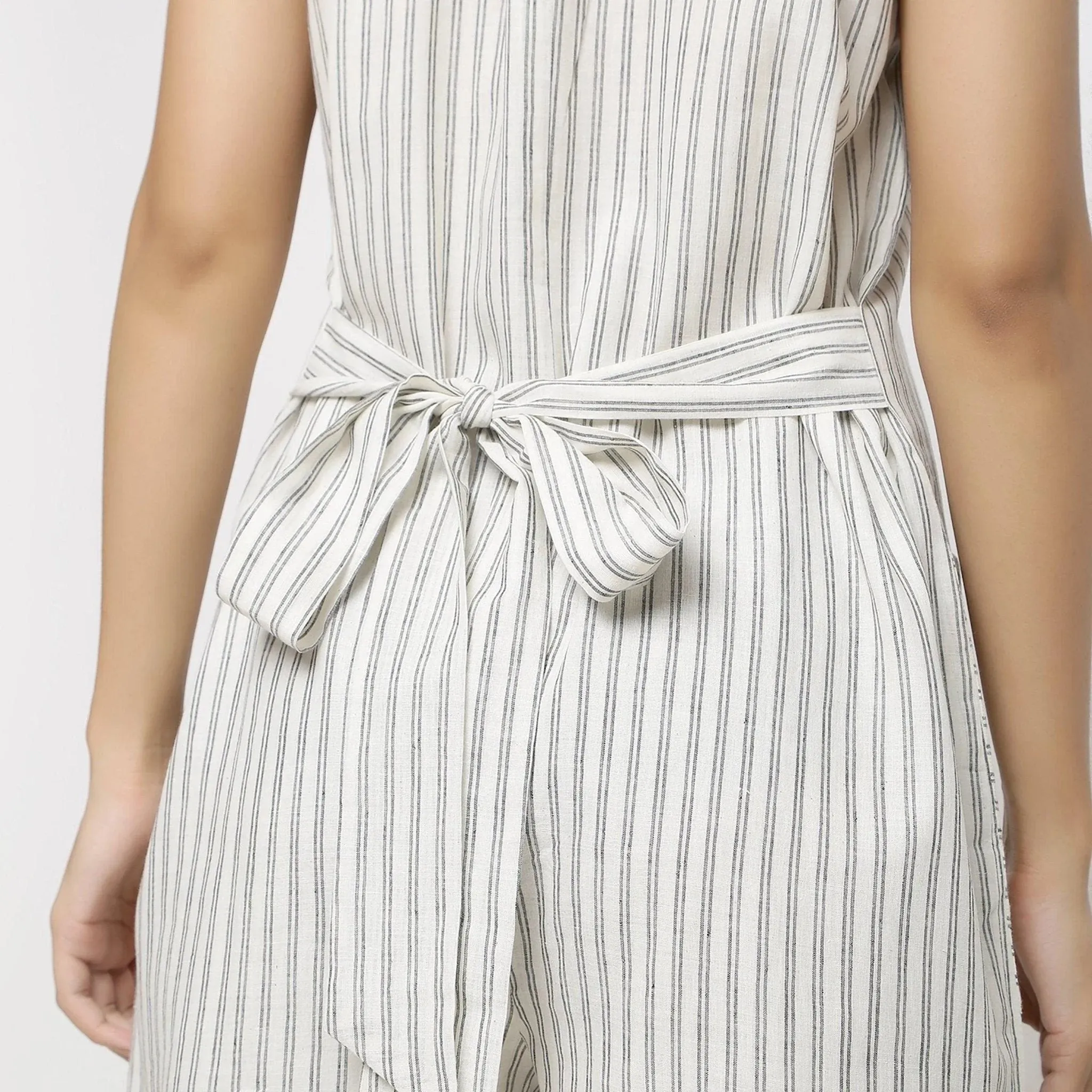 Ecru Cotton Muslin Halter Neck Short Romper