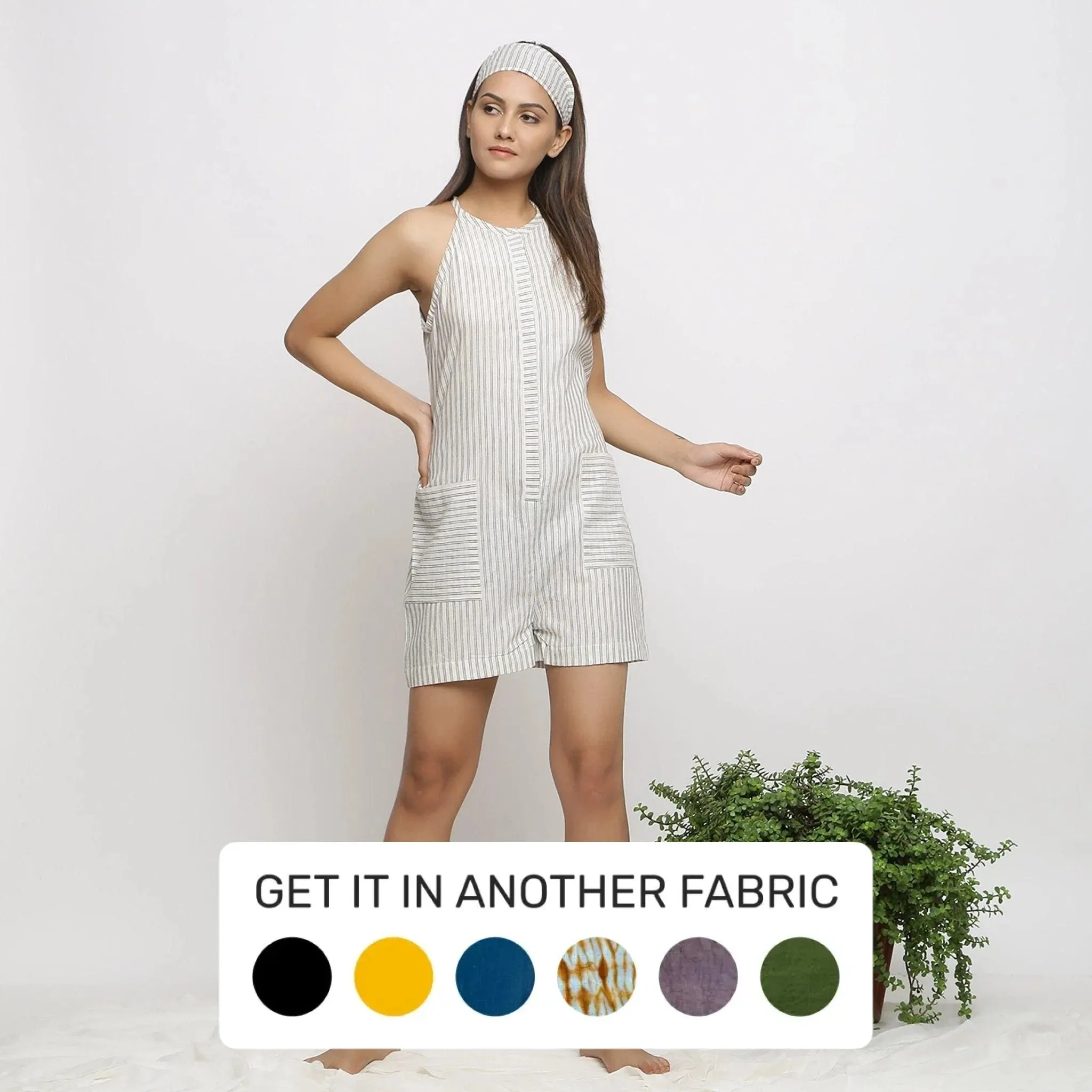 Ecru Cotton Muslin Halter Neck Short Romper