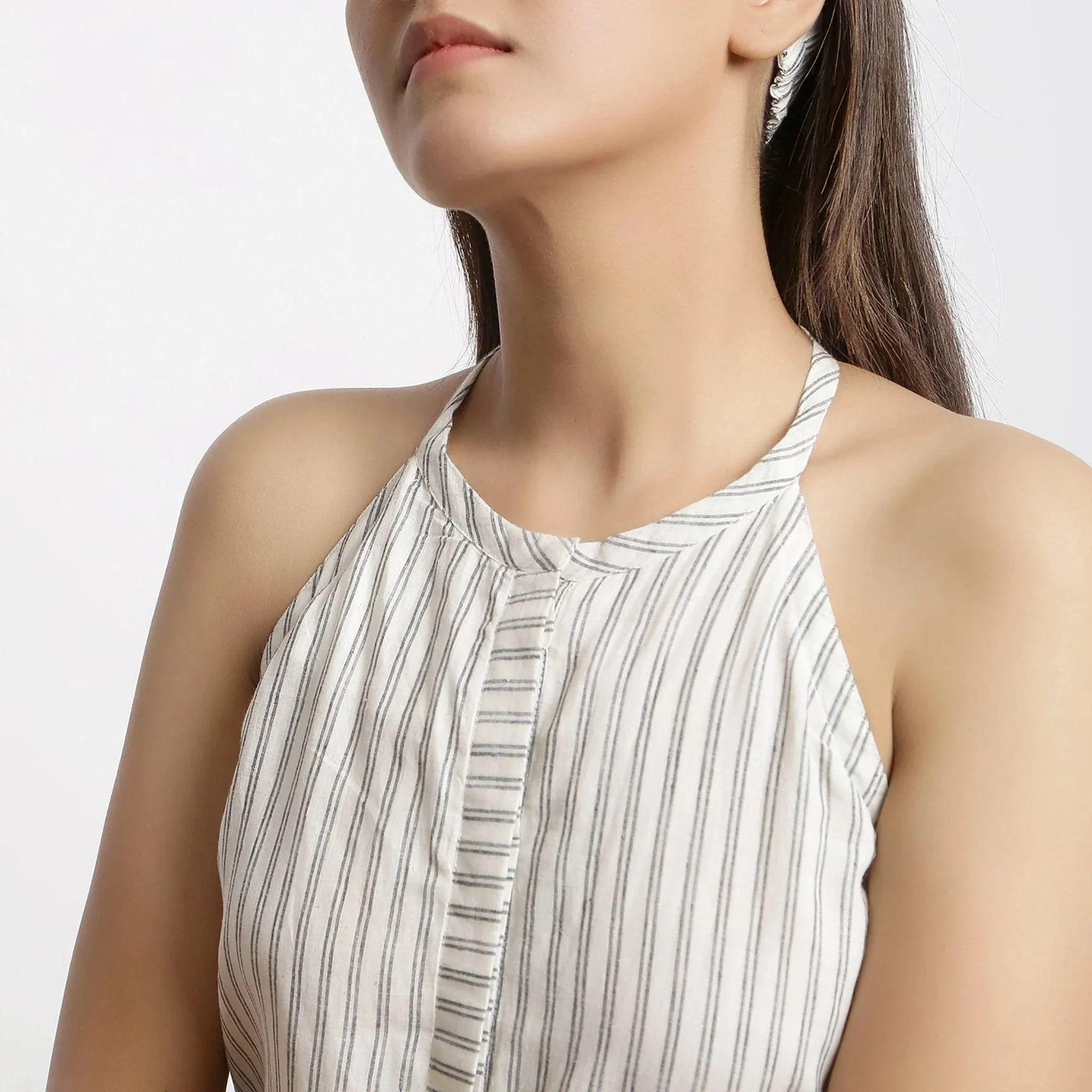 Ecru Cotton Muslin Halter Neck Short Romper