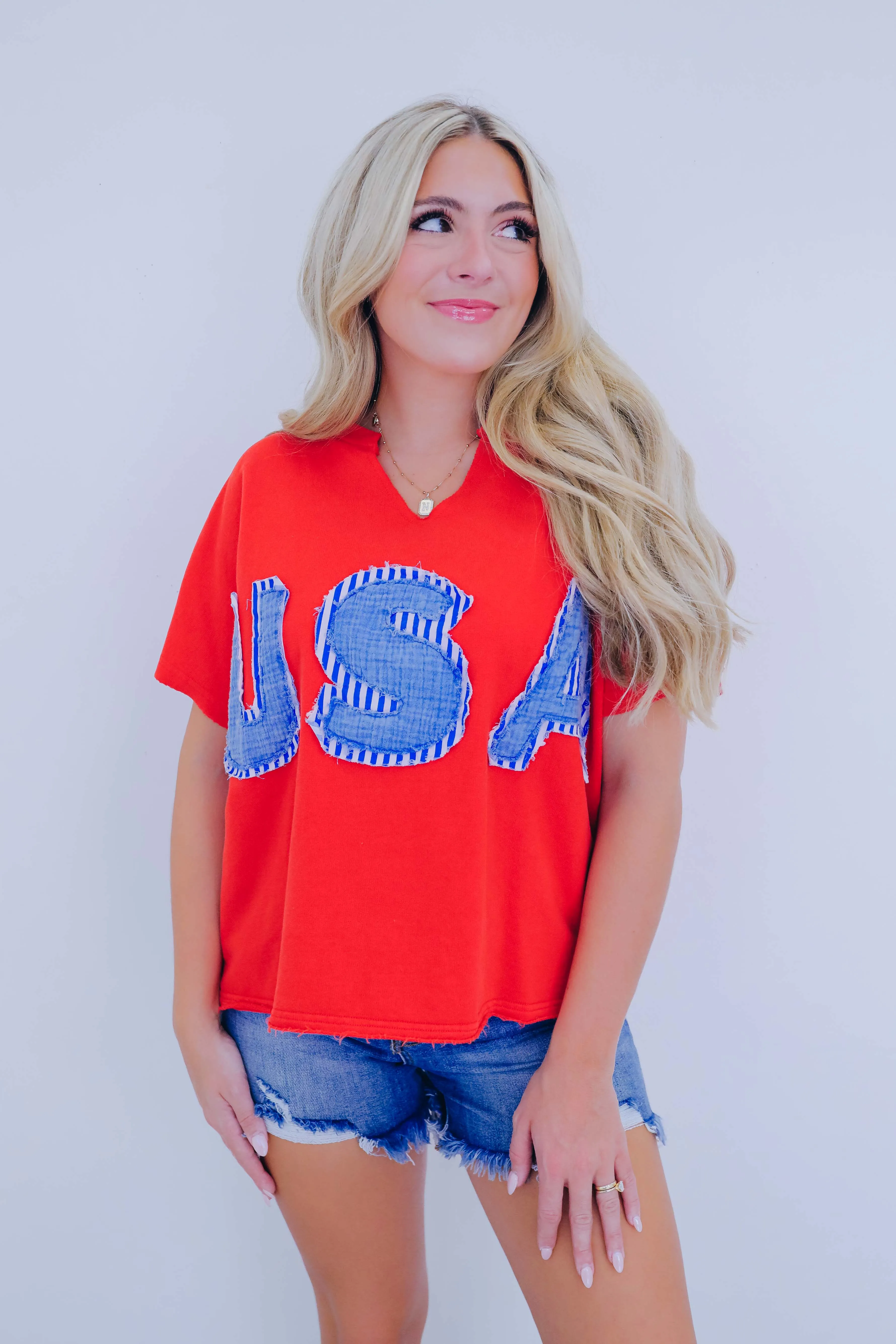 Edgy USA Gauze Patch Crop Top - 2 Colors