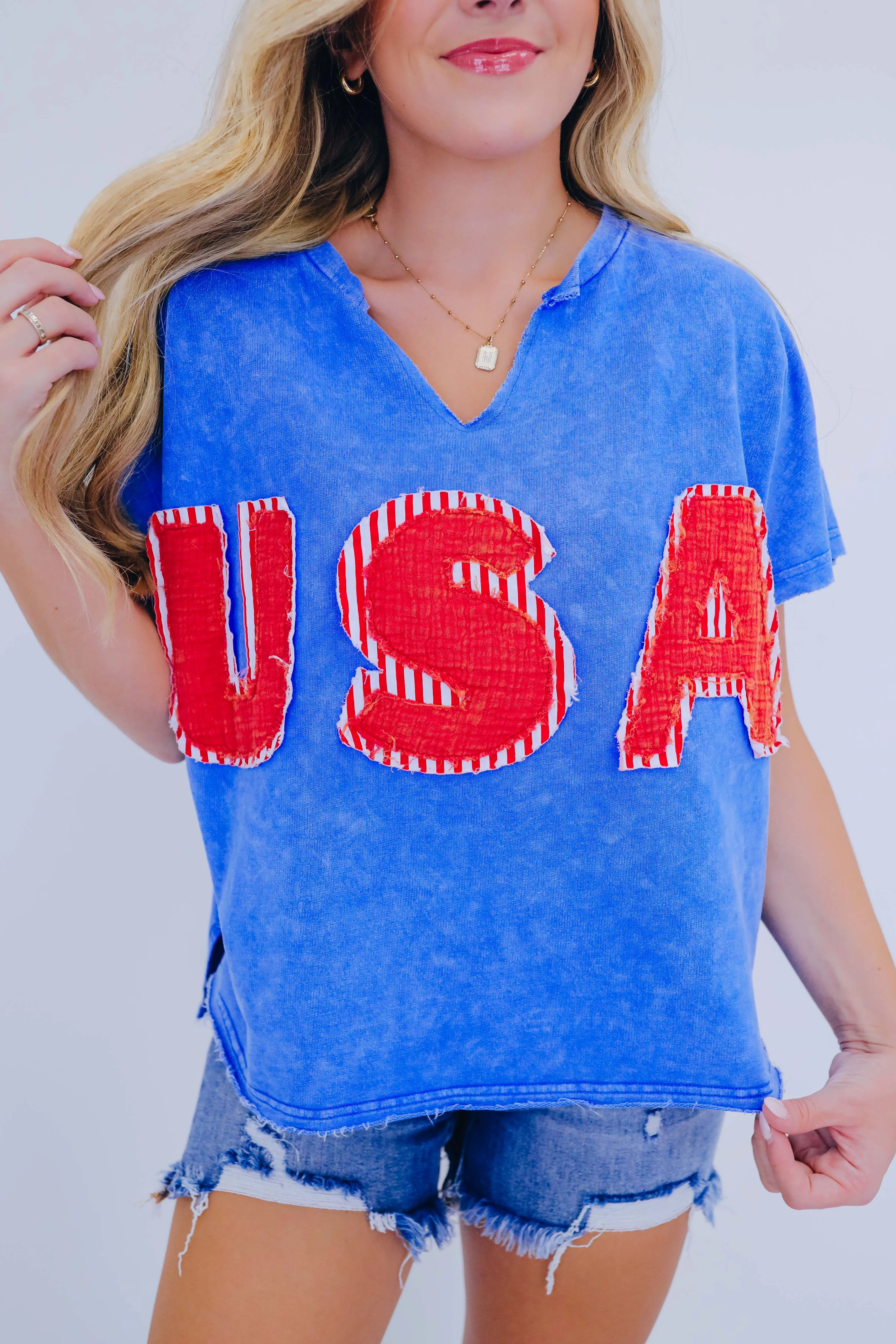 Edgy USA Gauze Patch Crop Top - 2 Colors