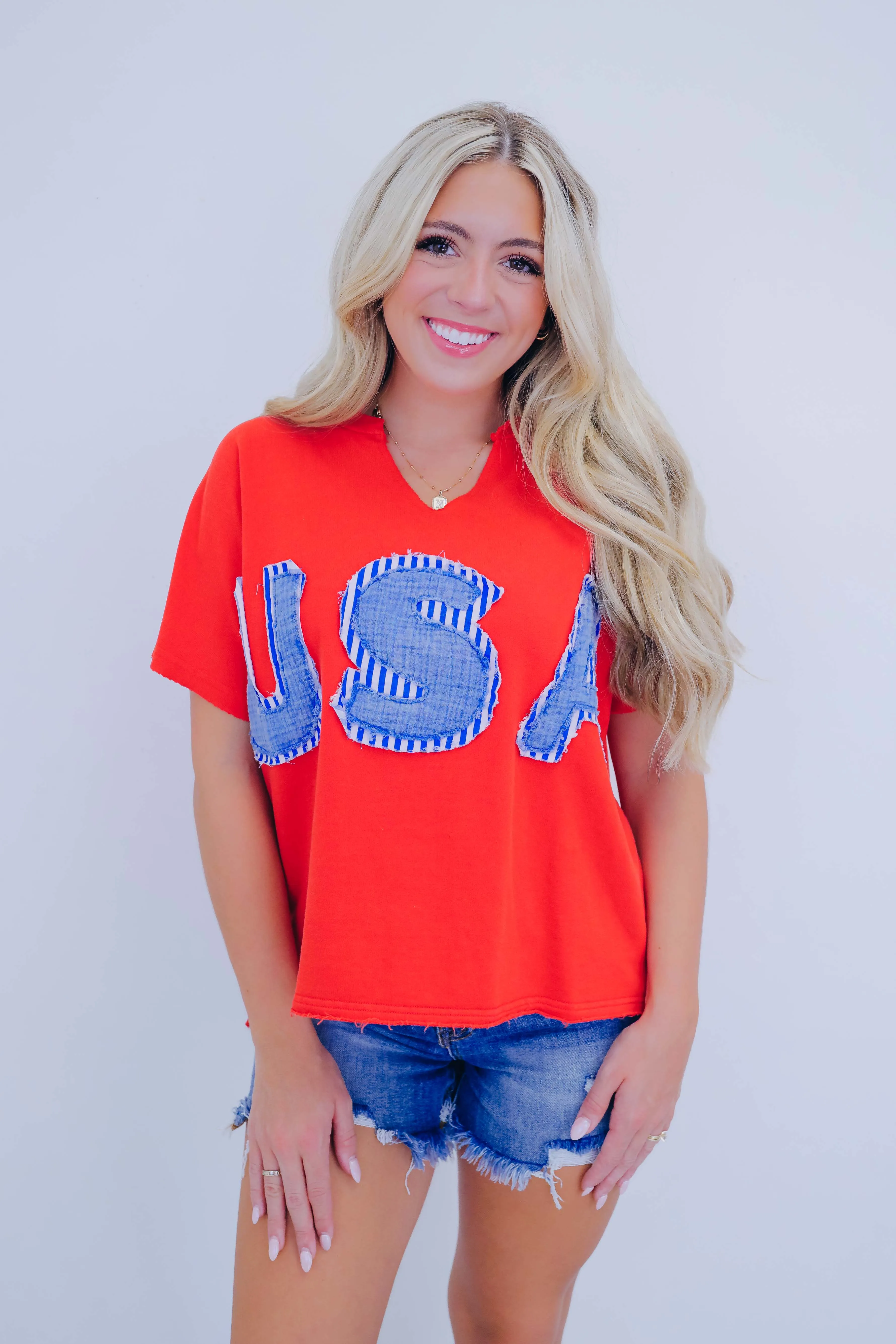 Edgy USA Gauze Patch Crop Top - 2 Colors