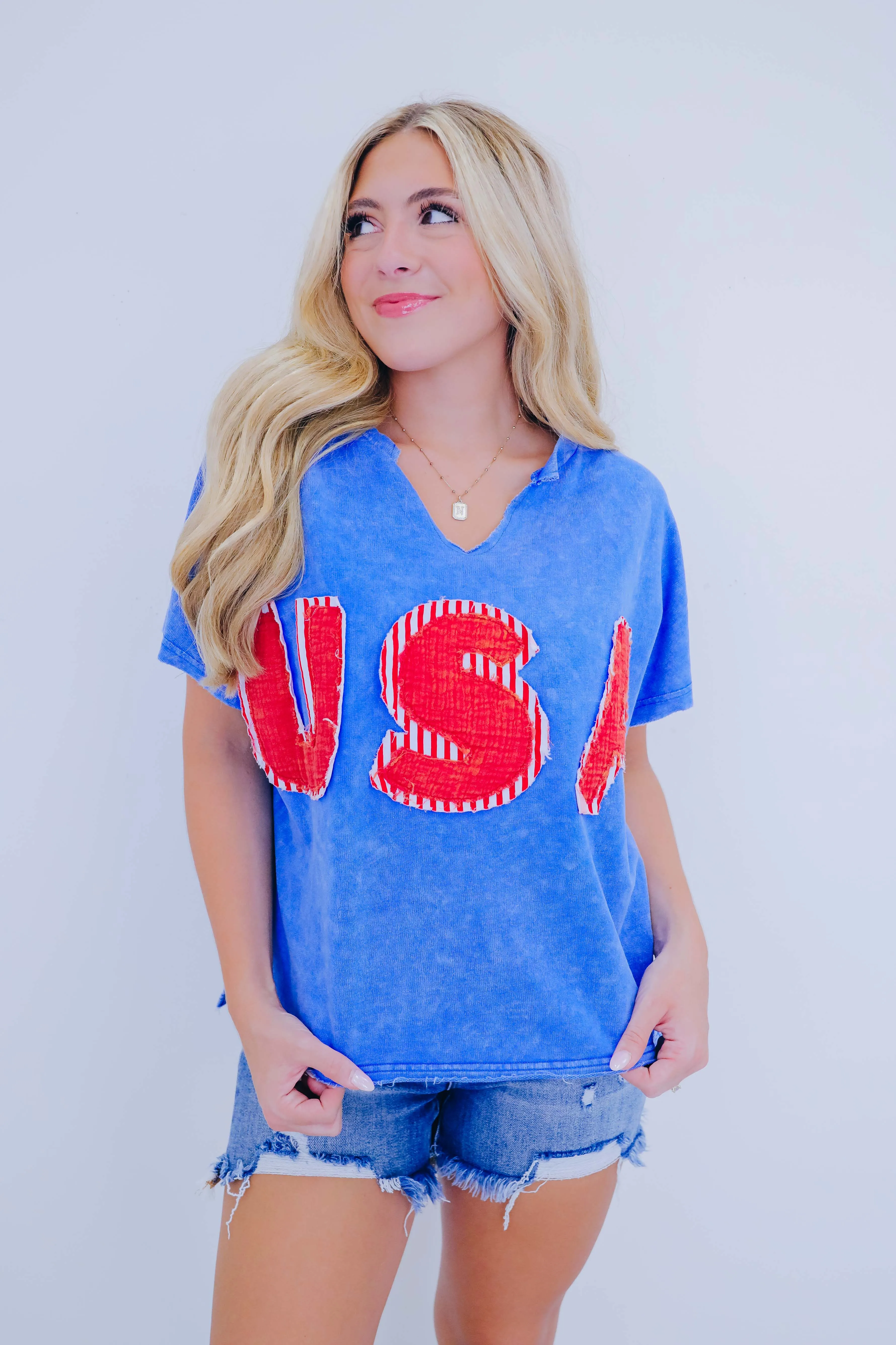 Edgy USA Gauze Patch Crop Top - 2 Colors