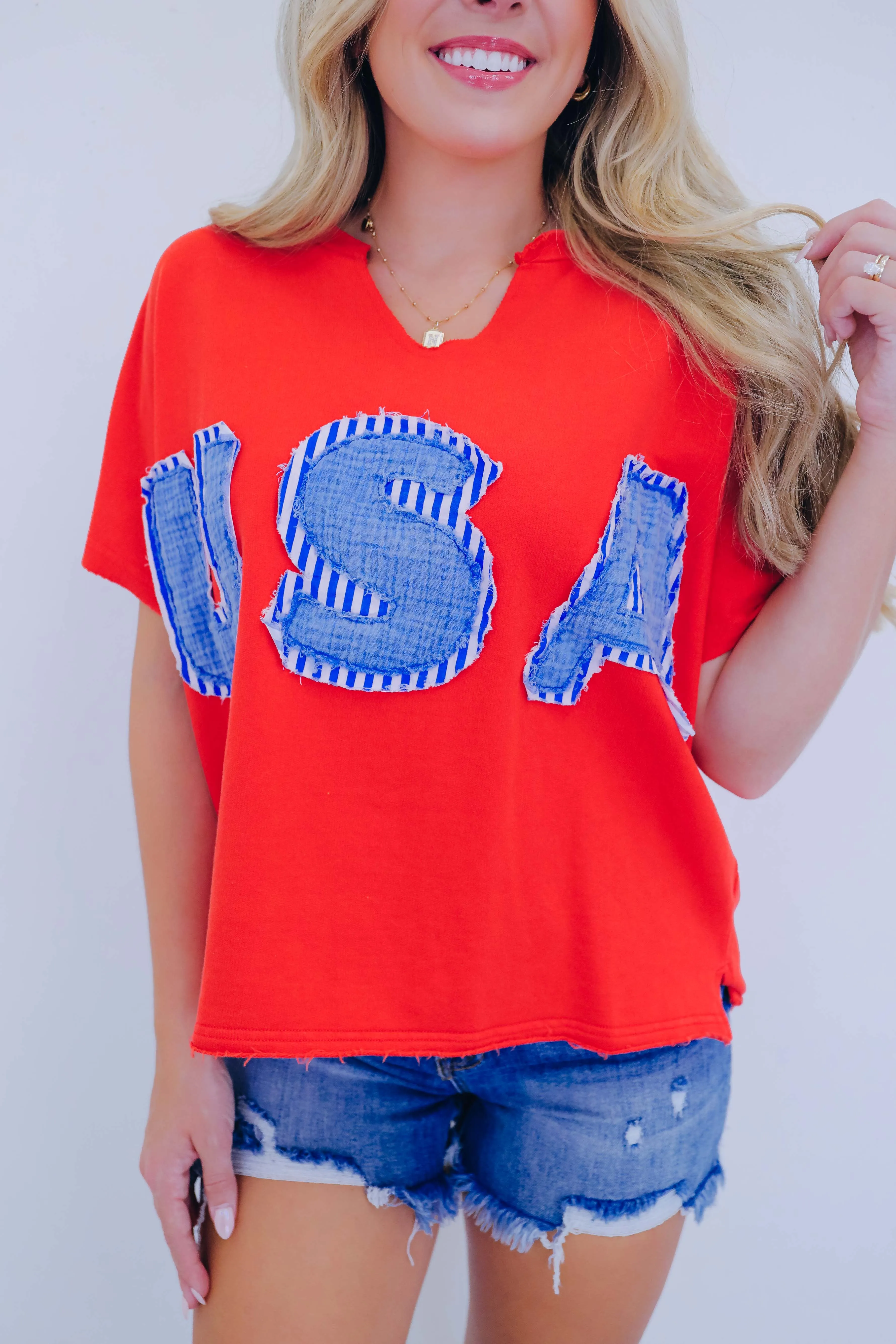 Edgy USA Gauze Patch Crop Top - 2 Colors