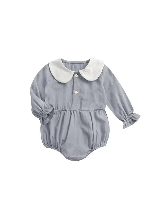 Fall Solid Color Onsie Cute Doll Collar Infant Baby Bodysuit