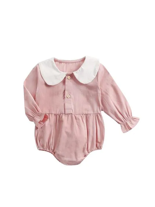 Fall Solid Color Onsie Cute Doll Collar Infant Baby Bodysuit