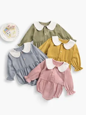 Fall Solid Color Onsie Cute Doll Collar Infant Baby Bodysuit