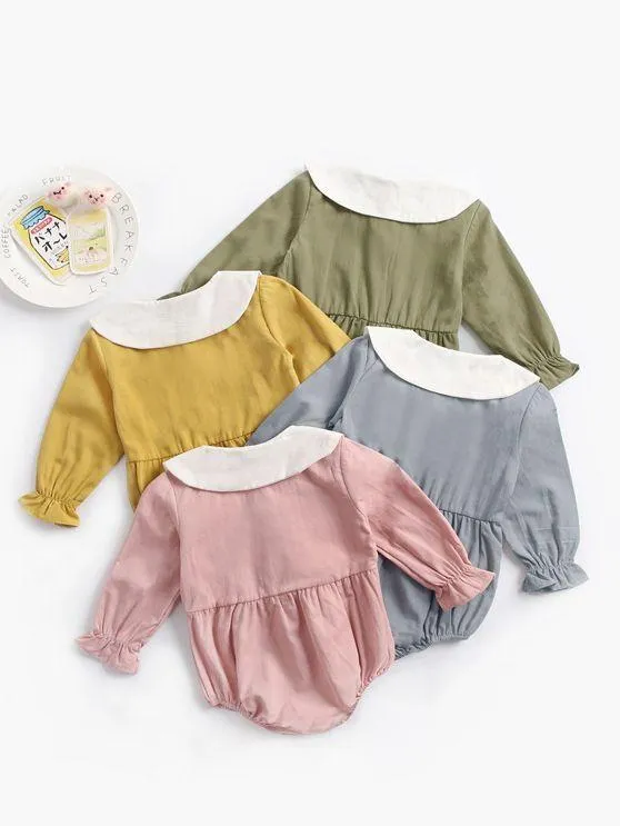 Fall Solid Color Onsie Cute Doll Collar Infant Baby Bodysuit