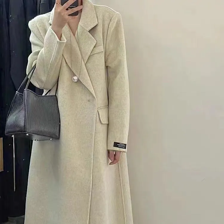 Fashionkova fall outfits 2024 Korean Style Suit Double-Sided Wool Coat Women's Long 2024 Autumn and Winter New Shoulder Casual Commuter Woolen Coat Women