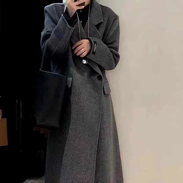 Fashionkova fall outfits 2024 Korean Style Suit Double-Sided Wool Coat Women's Long 2024 Autumn and Winter New Shoulder Casual Commuter Woolen Coat Women