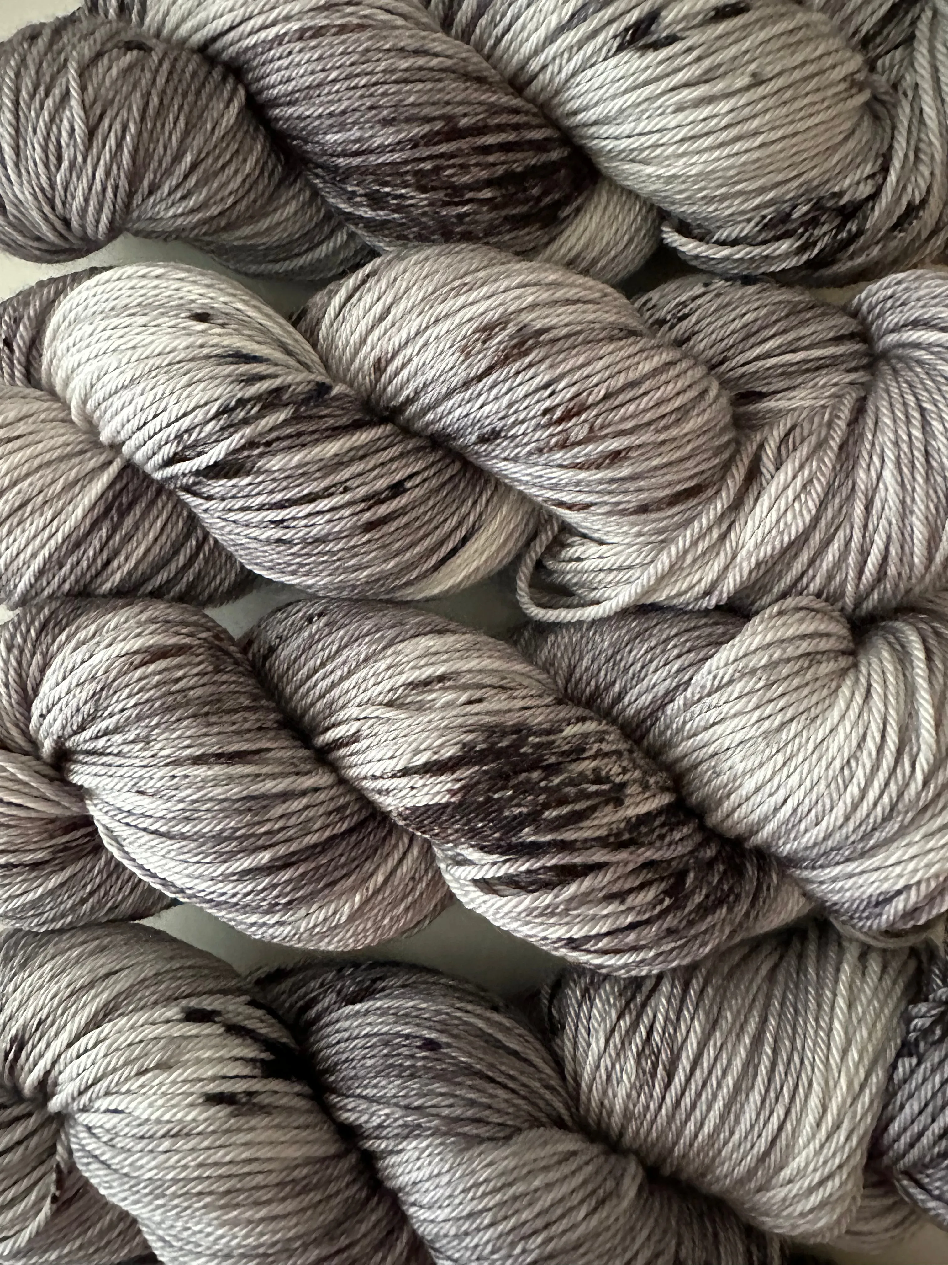 Hand Dyed Yarn "Scattered" Grey Silver Brown Black Speckled Merino Silk DK Weight Superwash 246yds 100g