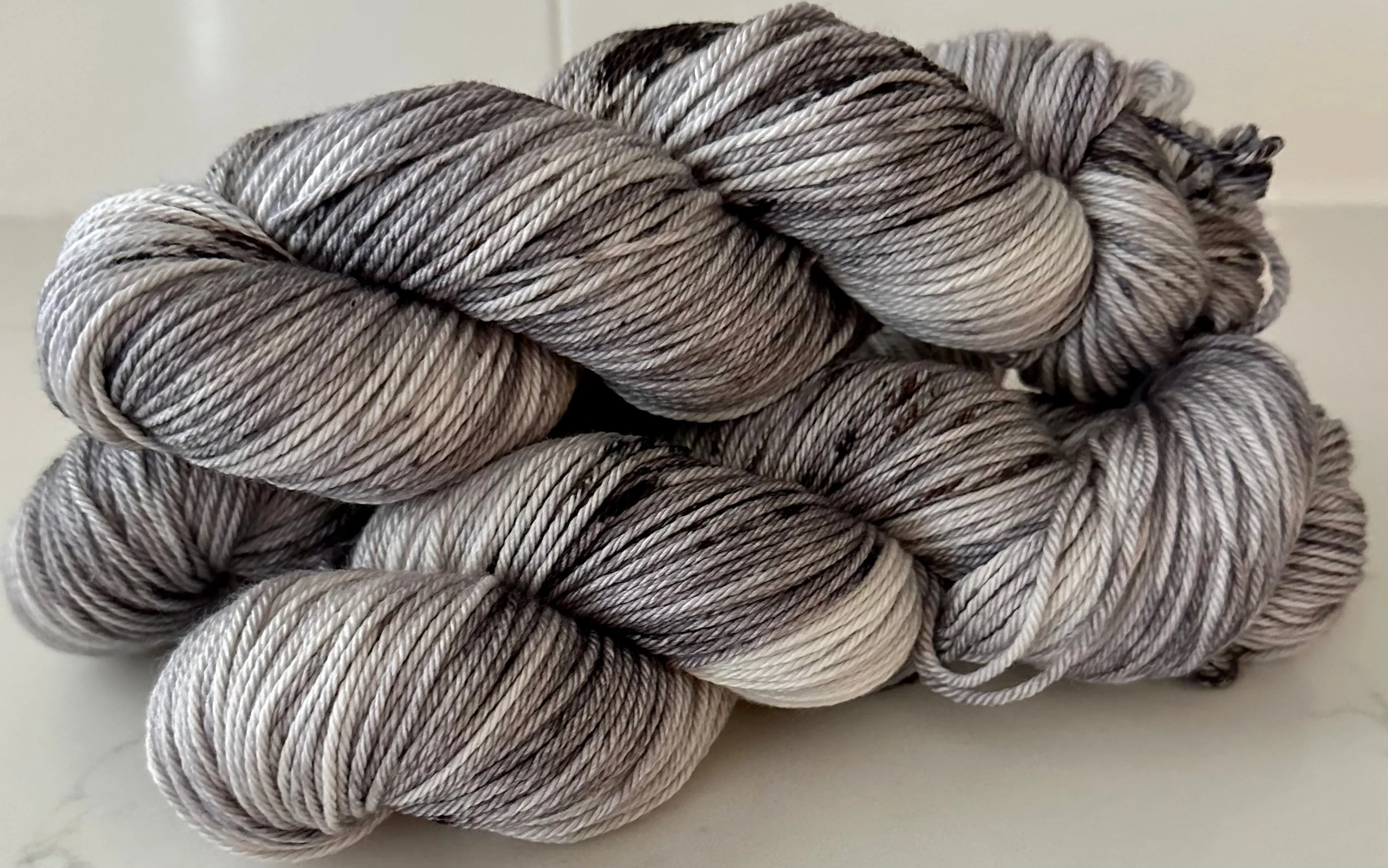 Hand Dyed Yarn "Scattered" Grey Silver Brown Black Speckled Merino Silk DK Weight Superwash 246yds 100g