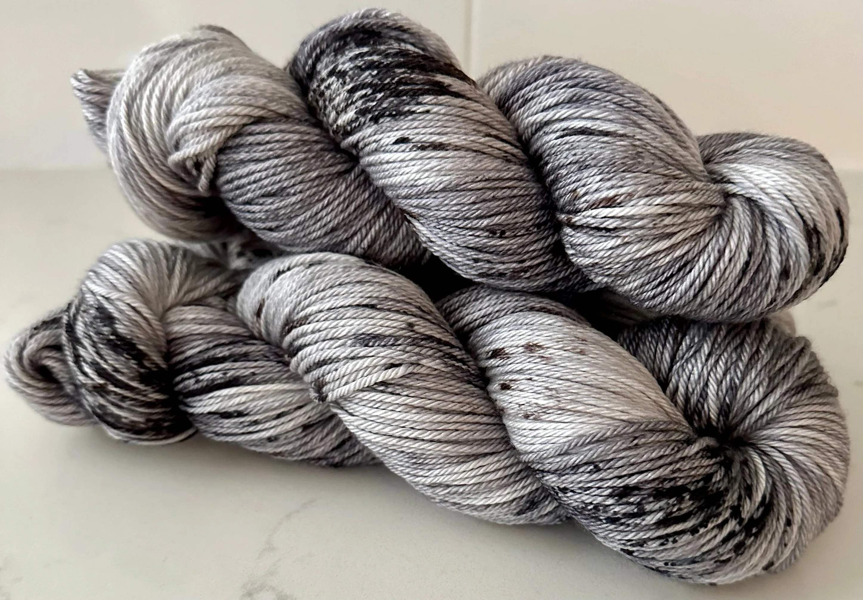 Hand Dyed Yarn "Scattered" Grey Silver Brown Black Speckled Merino Silk DK Weight Superwash 246yds 100g