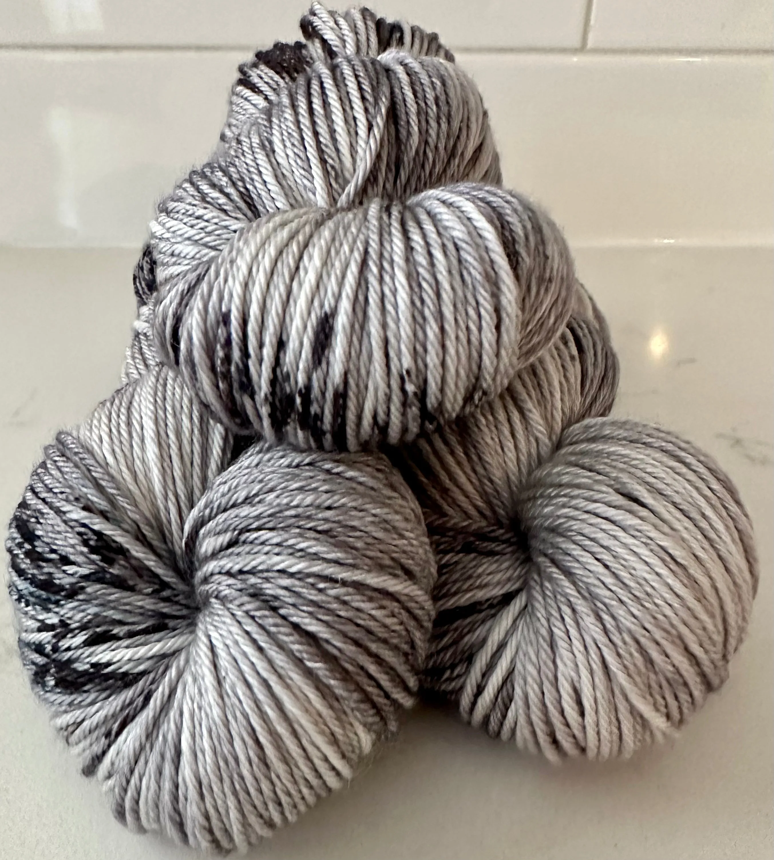 Hand Dyed Yarn "Scattered" Grey Silver Brown Black Speckled Merino Silk DK Weight Superwash 246yds 100g