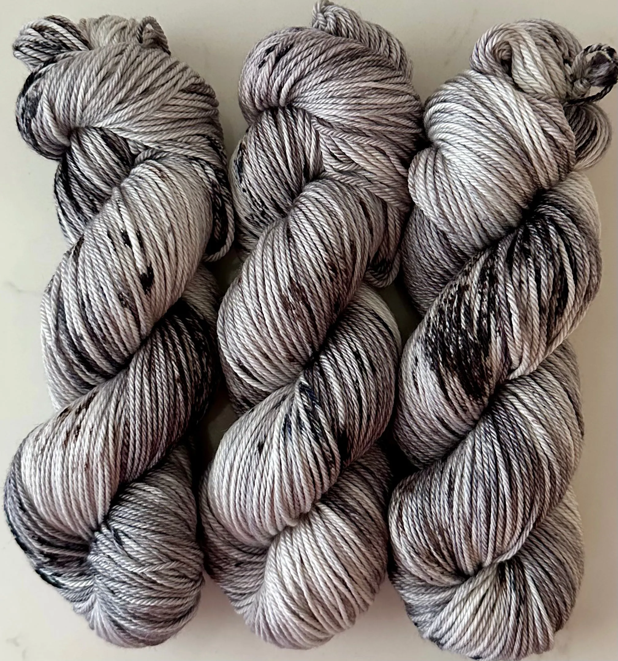 Hand Dyed Yarn "Scattered" Grey Silver Brown Black Speckled Merino Silk DK Weight Superwash 246yds 100g