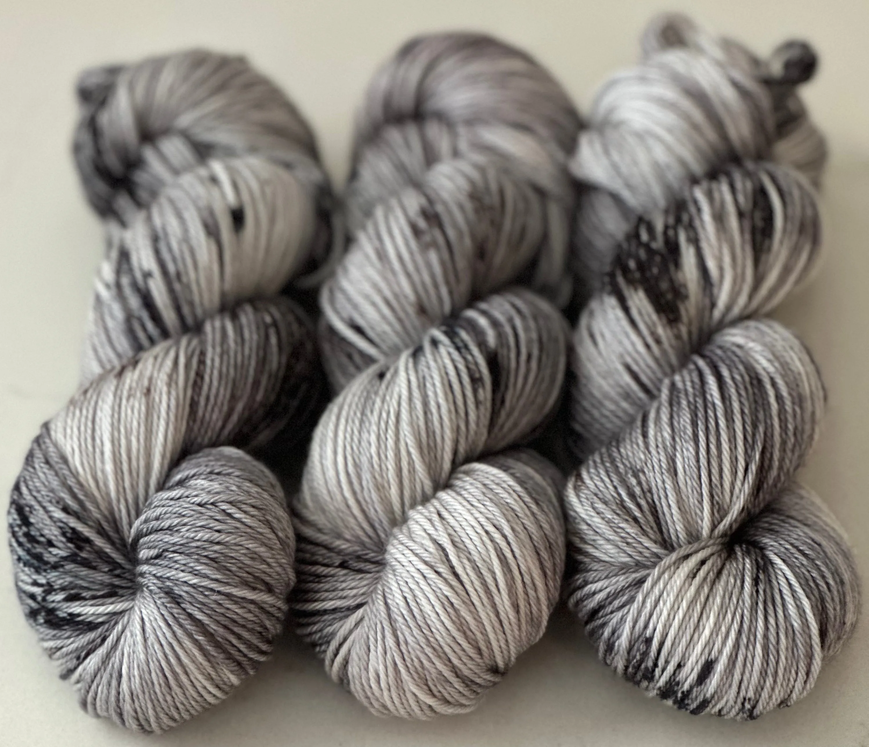 Hand Dyed Yarn "Scattered" Grey Silver Brown Black Speckled Merino Silk DK Weight Superwash 246yds 100g