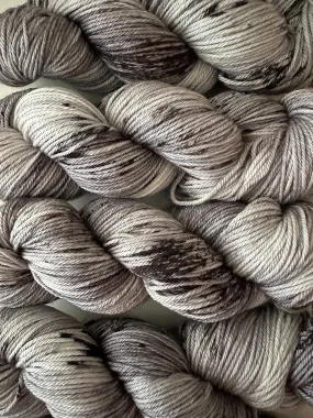 Hand Dyed Yarn "Scattered" Grey Silver Brown Black Speckled Merino Silk DK Weight Superwash 246yds 100g