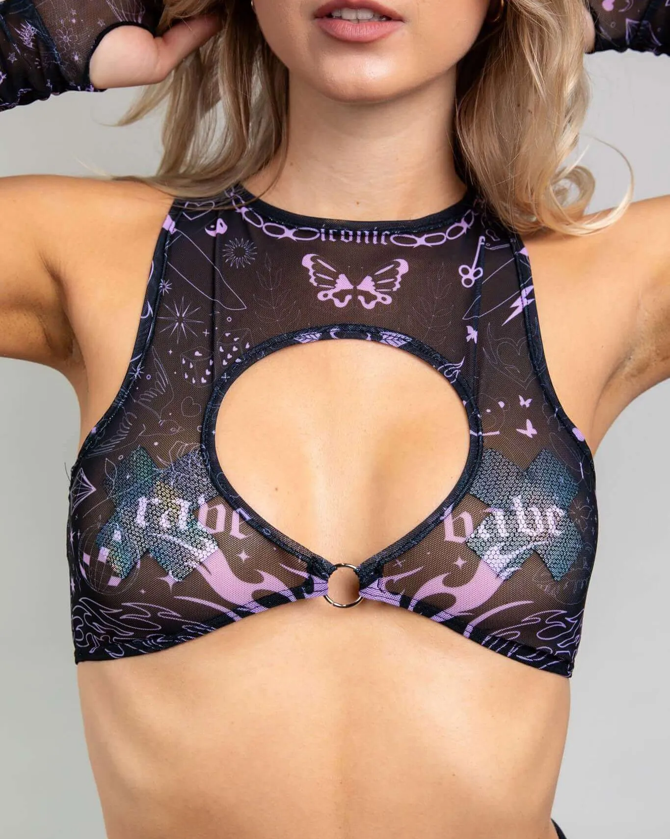 Inkwork Mesh Keyhole Top