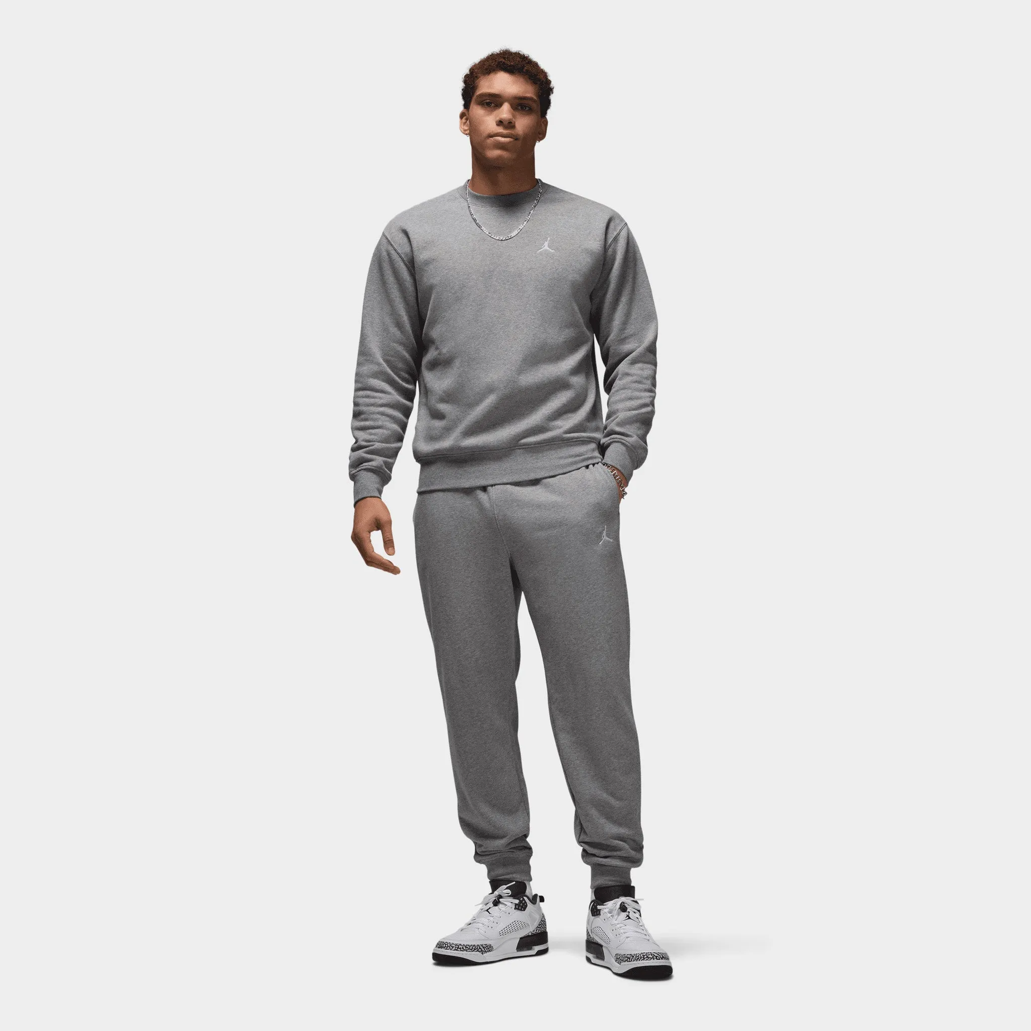 Jordan Brooklyn Fleece Crewneck Carbon Heather / White