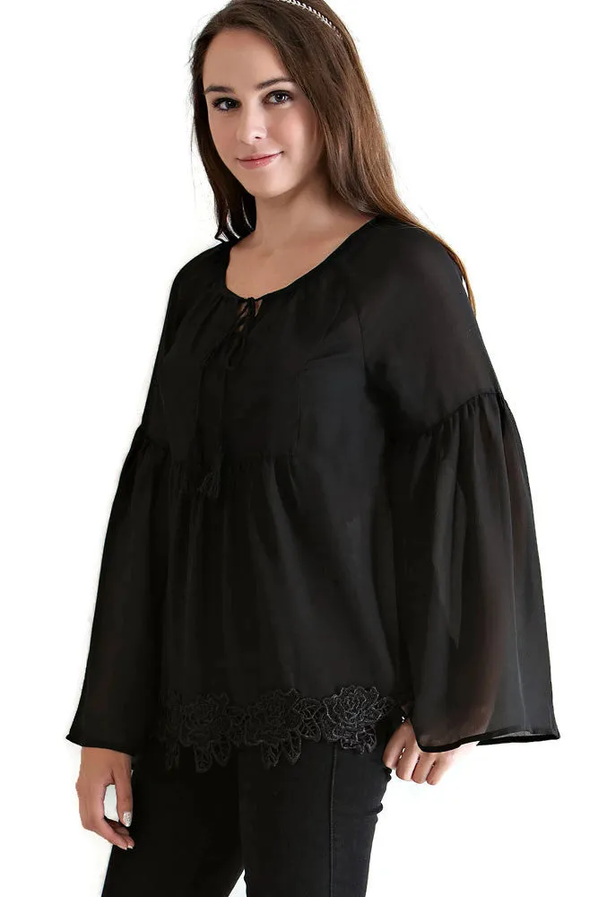 Lace, Bell & Tassel Tunic, Black