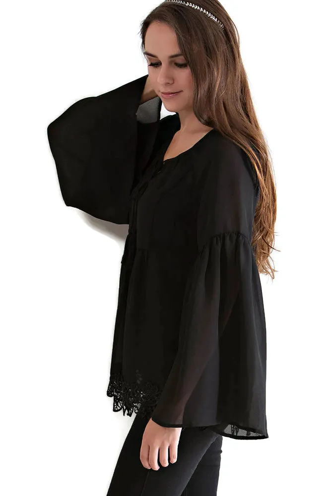 Lace, Bell & Tassel Tunic, Black