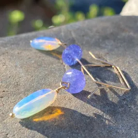 Lavender Welo Opal & Tanzanite Single Drop Earrings