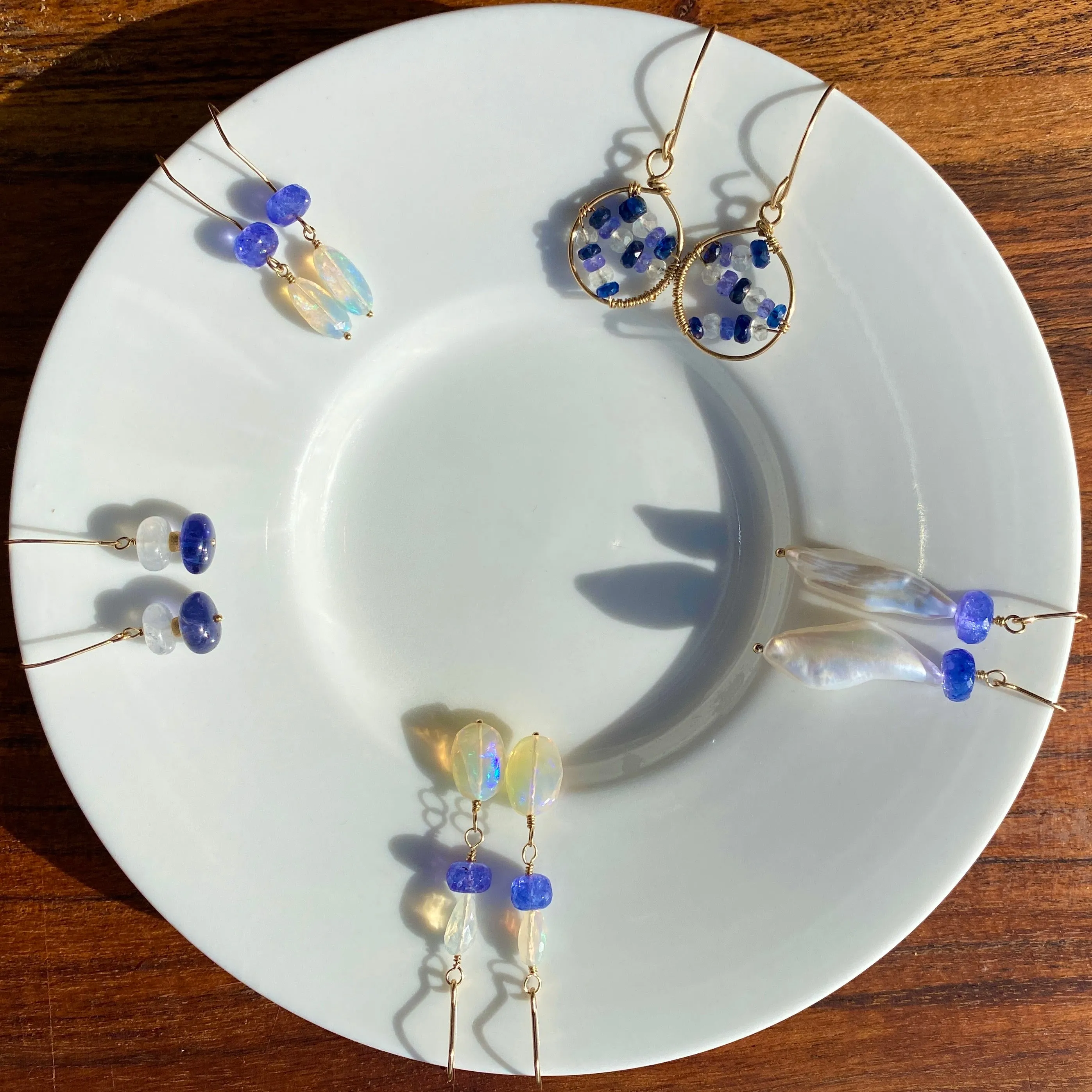 Lavender Welo Opal & Tanzanite Single Drop Earrings