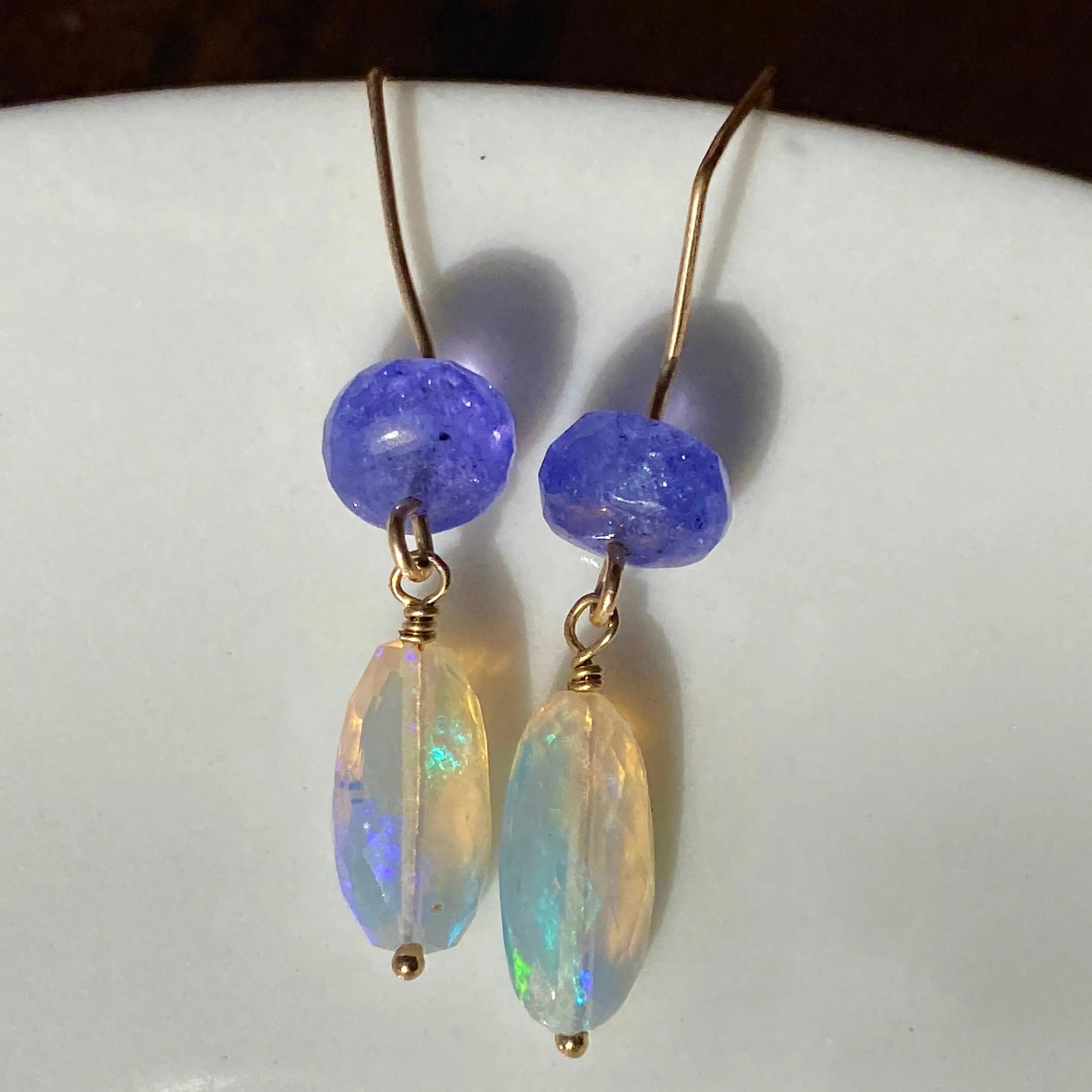 Lavender Welo Opal & Tanzanite Single Drop Earrings