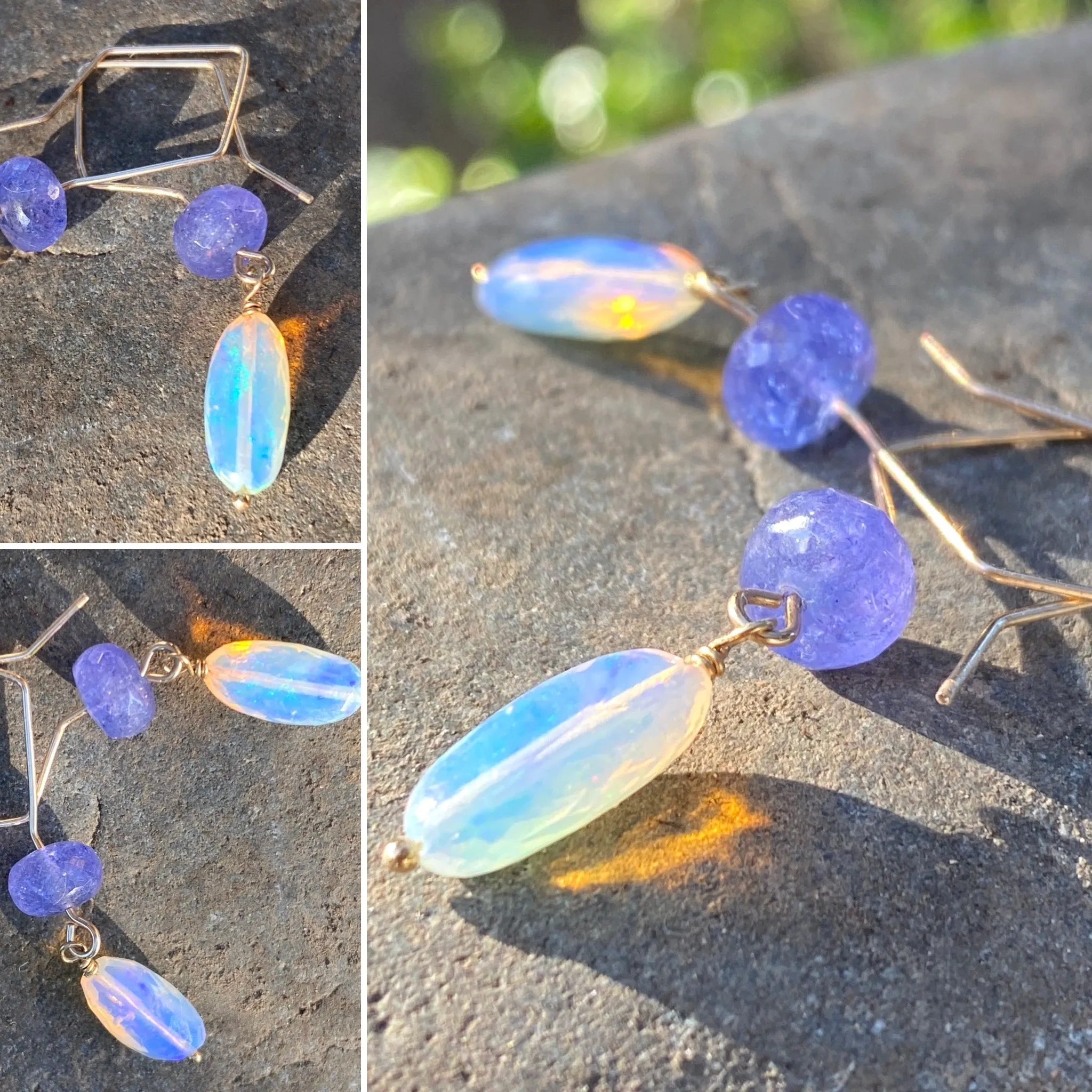 Lavender Welo Opal & Tanzanite Single Drop Earrings