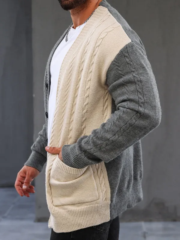 Men's Contrast Color Cardigan Sweater