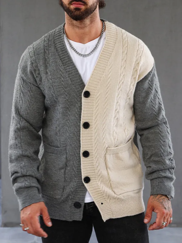 Men's Contrast Color Cardigan Sweater