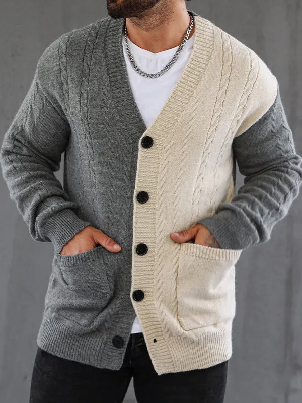 Men's Contrast Color Cardigan Sweater