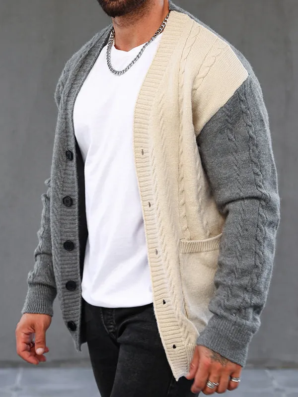 Men's Contrast Color Cardigan Sweater