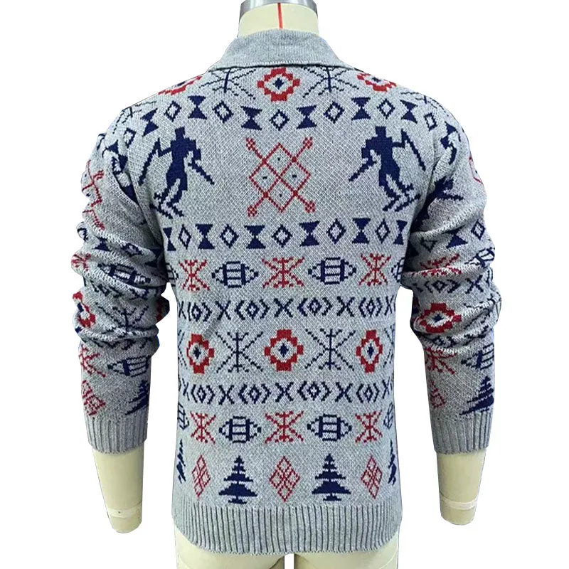 Men's Lapel Vintage Jacquard Knit Single Breasted Jacket 79918337M
