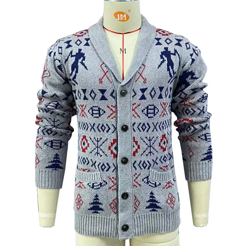 Men's Lapel Vintage Jacquard Knit Single Breasted Jacket 79918337M